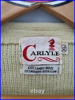 Vintage Carlyle Mohair Cardigan Cobain Sweater Grunge Fuzzy Men's L/XL Cream