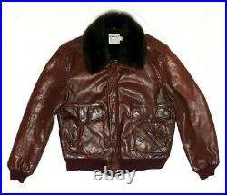 Vintage Cognac Leather Sherpa Lined Collar Flight Bomber Jacket Size 38