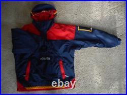 Vintage Columbia Jacket Coat Color Block Pullover Red Blue Hooded Mens 90's XL