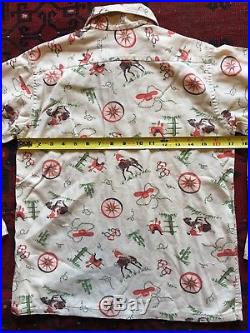 Vintage Cowboy Western Button Down Shirt 40s 50s Rare Cactus Pattern Small