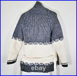 Vintage Cowichan Shawl Collar Sweater Hand Knit Wool Belted Boho Cardigan M