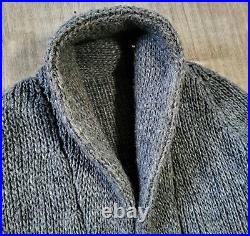 Vintage Cowichan Shawl Collar Sweater Hand Knit Wool Belted Boho Cardigan M