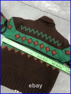 Vintage Cowichan Sweater 40s 50s Hand Knit Full Zip Wool Pattern Rockabilly L