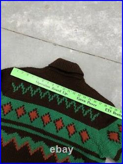 Vintage Cowichan Sweater 40s 50s Hand Knit Full Zip Wool Pattern Rockabilly L