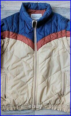 Vintage Current Seen Puffy Quilted Vest Jacket Combo Beige Brown Blue Size XL