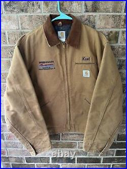 Vintage Custom Ebroidered Detroit Carhartt Jacket Size 48 Tall Kent Tan Lined