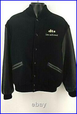 Vintage DTS Digital Sound Leather/Wool Stitched Logo Varsity Bomber Jacket Large