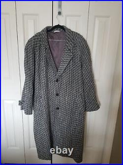 Vintage Dash wool coat long tweed houndstooth herringbone black white 42 XXL XL