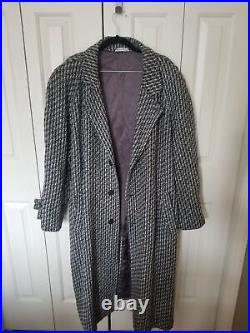 Vintage Dash wool coat long tweed houndstooth herringbone black white 42 XXL XL