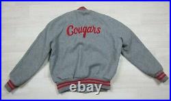 Vintage Delong Sports 1970's Cougars Wool Varsity Jacket Leather Rayon USA Sz 38
