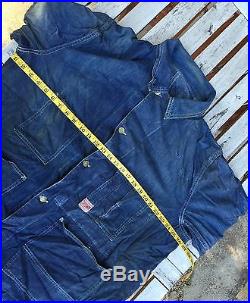 Vintage Denim Jacket CROWN Work BIG SIZE Chore Barn Destroyed PRIORITY MAIL