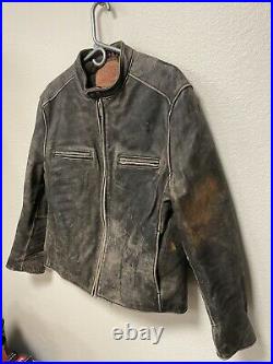 Vintage Distressed Leather Levis Motorcycle Jacket Size Large