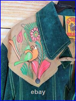 Vintage EL TORO BRAVO Suede Leather Hand Painted Jacket Size 44 Large