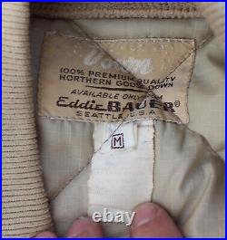 Vintage Eddie Bauer Down Puffer Jacket Cream Beige Tan Medium Goose USA Rare