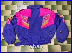 Vintage Ellesse Multicolor Ski Jacket with Packable Hood Full-Zip Snap Fits L