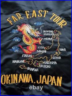 Vintage Far East Tour Okinawa Japan Jacket Embroidered Dragon Size XL