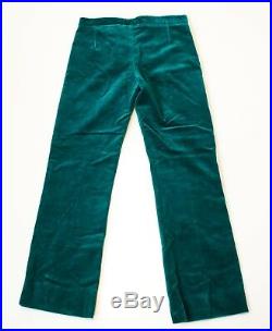 Vintage Granny Takes a Trip Pants Original Velvet Trousers 1970s Green 30x30