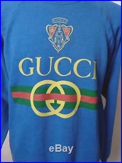 Vintage Gucci Logo Blue Crew Neck Sweatshirt Sweater Mens L