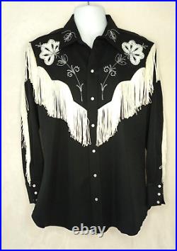 Vintage H Bar C Ranchwear Fringe Black Pearl Snal Shirt (L)