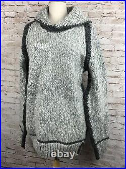 Vintage Hand Woven Canadian Cowichan Pullover Chunky Sweater Eagle CANADA Grey