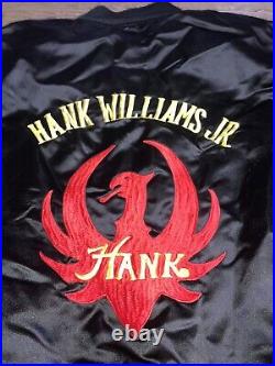 Vintage Hank Williams Jr Mens Bomber Jacket Black Embroidered Snap Tour