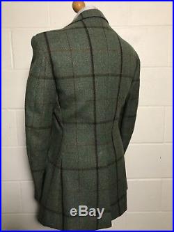 Vintage Huntsman Savile Row Bespoke Green Tweed Jacket Size 36 38