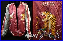 Vintage Japan Embroidered Tiger & Map Reversible Souvenir Tour Bomber Jacket