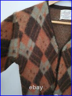 Vintage Jersild Mohair Cardigan Cobain Sweater Grunge Fuzzy Men's Small Argyle