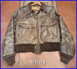 Vintage Kurland Leather Biker Motorcycle Bomber Jacket Distressed Brown