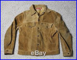 Vintage LEVIS BIG E Black Tab Suede Leather Trucker Jacket Mens Size S 1960’s