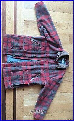 Vintage LL Bean Mens TALL Barn Coat Plaid Wool 80s Thick Warm Red SIZE XL