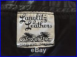 Vintage Langlitz Heavy duty leather motorcycle jacket size 44 No Reserve