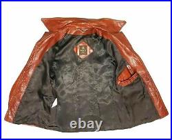 Vintage Lanvin Paris Glossy Burnt Orange Leather Car Coat Jacket Size 40