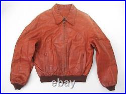 Vintage Leather Jacket Mens Size M L 60s 70s Hippie Goodfellas Orange Brown