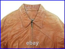 Vintage Leather Jacket Mens Size M L 60s 70s Hippie Goodfellas Orange Brown