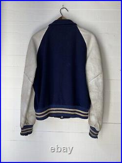 Vintage Leather Varsity Football Letterman Jacket Chainstitched Chenille Patch