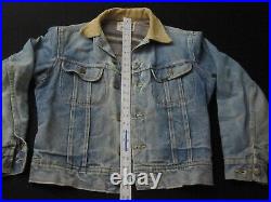 Vintage Lee Storm Rider Denim Jacket Blanket Lined Size 38 Regular Distressed