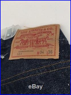 Vintage Levi redline Deadstock 501 34×36 # 524 Button No Big E Pair # 2