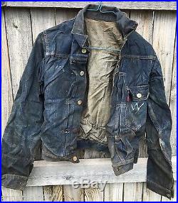 Vintage Levie Big E Denim Jacket Cinch Back 1940s 1 Flap Pocket Original
