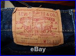 Vintage Levis 501 Jeans Selvedge, Single Stitch, One Wash DARK, No. 6 Button