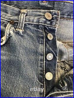 Vintage Levis 501 Redline Denim Distressed Jeans 30x32 USA 70s 60s Big E Patches