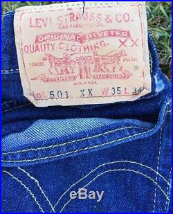 Vintage Levis 501xx Big E Redline Selvedge Hidden Rivet Denim Jean Sz 32×29
