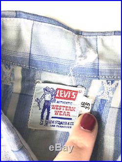 Vintage Levis Big E Shirt 1950s 1960s Saddleman Tag Pearl Snap Shirt Mens RARE y