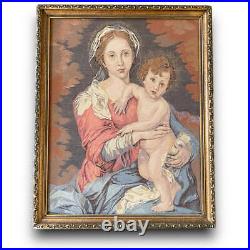 Vintage Madonna and Child Needlepoint Framed Religious Art