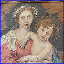 Vintage Madonna and Child Needlepoint Framed Religious Art