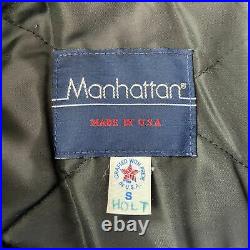 Vintage Manhattan Wool Navy Blue Corduroy Collar Heavy Zipper Bomber Jacket S