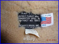 Vintage Mens Sz 40 RAF TYPE SCHOTT BROS Sheepskin Bomber Coat Jacket USA