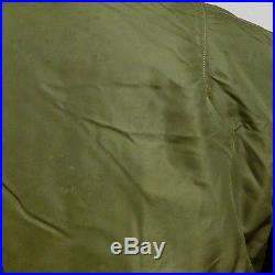 Vintage Military Flight Jacket Mouton Collar Green Nylon 40s WWII B-15B 3220-B