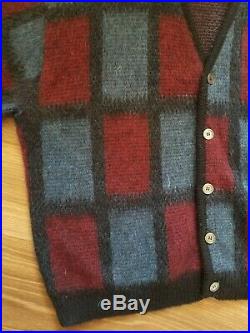 Vintage Mohair Cardigan Cobain Grunge Sweater Men's XL Red Blue