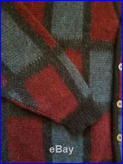 Vintage Mohair Cardigan Cobain Grunge Sweater Men's XL Red Blue